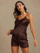 [بني] SilkSilky-SA Sleeveless V Neck مجموعة قميص قصير 003