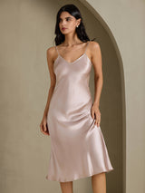 [رمادي الظل] SilkSilky-SA Sleeveless V Neck فساتين نسائية 006