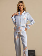 [أزرق فاتح] SilkSilky-SA Long Sleeve Lapel Collar طقم بيجامة نسائي 004