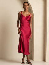 [خمر] SilkSilky-SA Sleeveless V Neck فساتين نسائية 001