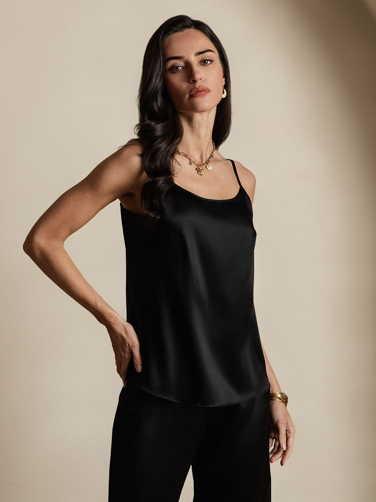 [أسود] SilkSilky-SA 19Momme الحرير Camisoles 004