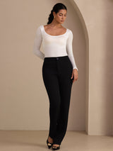 [أبيض] SilkSilky-SA Long Sleeve رقبة على شكل حرف U تي شيرت نسائية 006
