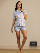 [أزرق فاتح] SilkSilky-SA Short Sleeve Lapel Collar طقم بيجامة نسائي 006