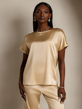 [شامبانيا] SilkSilky-SA Short Sleeve Boat Neck تي شيرت نسائية 001