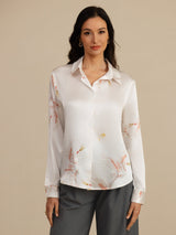 [أبيض] SilkSilky-SA Long Sleeve Lapel Collar بلايز نسائية 001