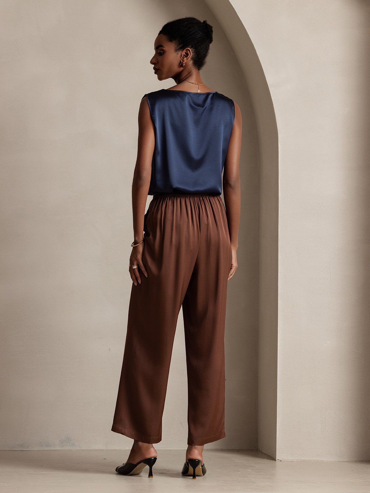 [أزرق غامق] SilkSilky-SA 19Momme الحرير رقبة مستديرة كامي 002,