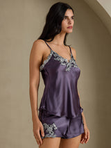 [رمادي أرجواني] SilkSilky-SA Sleeveless V Neck مجموعة قميص قصير 005