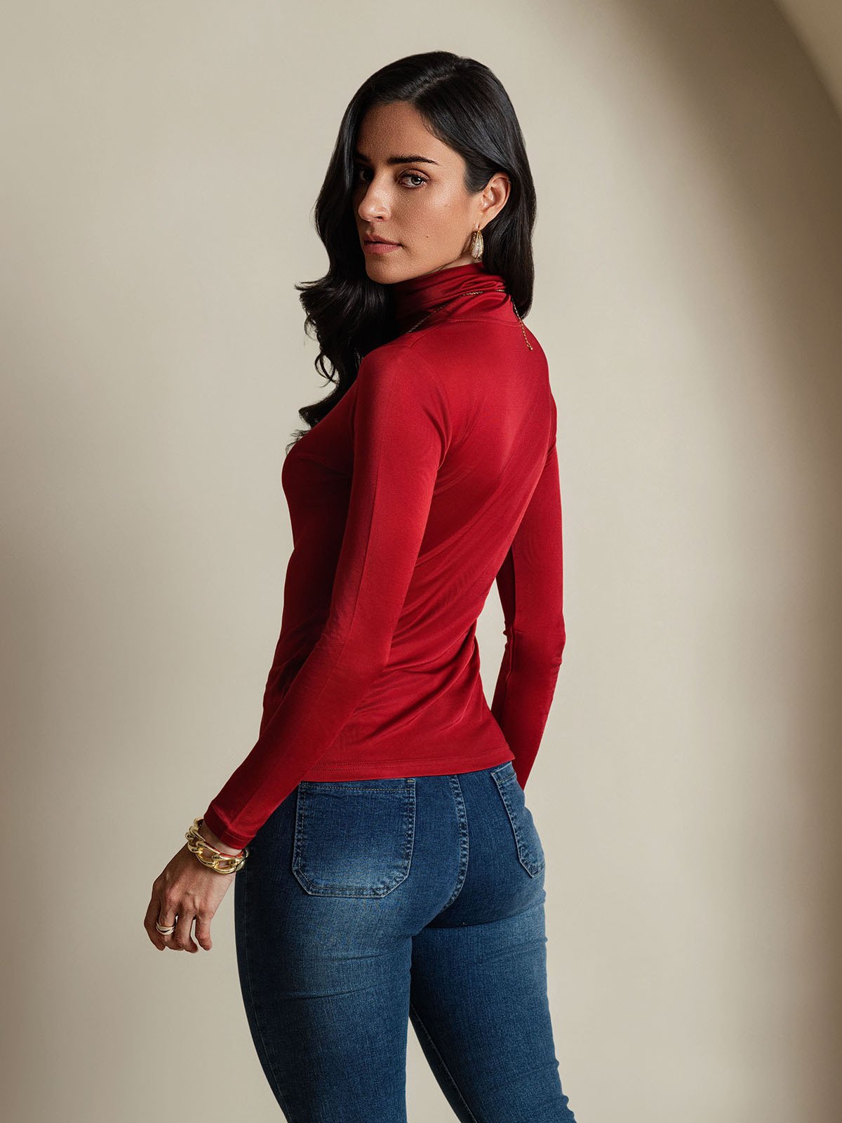 [خمر] SilkSilky-SA الأكمام الطويلة ياقة مدورة تي شيرت نسائية 002