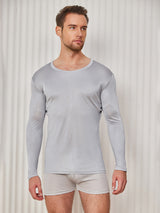 [رمادي فاتح] SilkSilky-SA Long Sleeve Round Neck تي شيرت رجالي 004