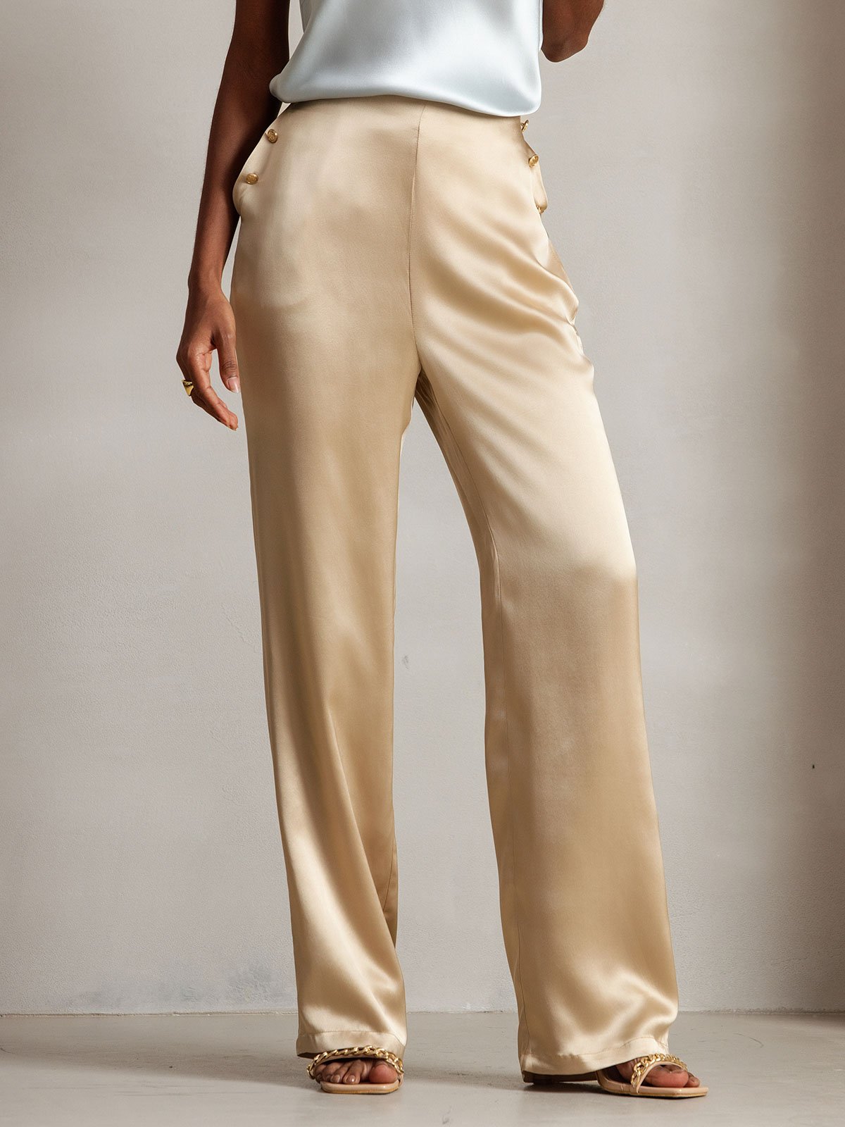 SilkSilky-SA 19Momme الحرير Womens Pants شامبانيا 009