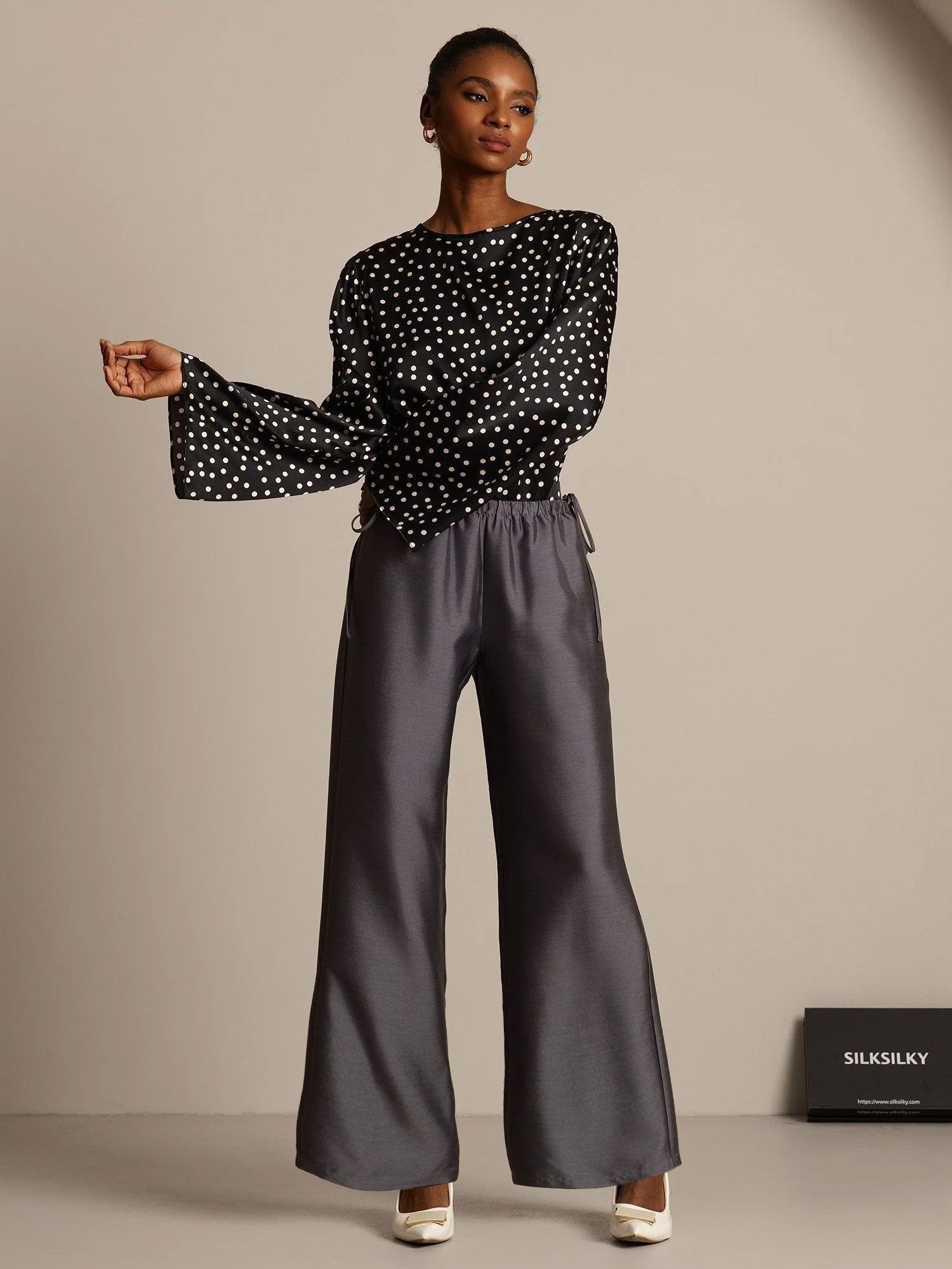 [رمادي] SilkSilky-SA 32Momme الحرير Womens Pants 006,