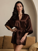 [قهوة] SilkSilky-SA 3/4 Sleeve رداء حمام نسائي 001