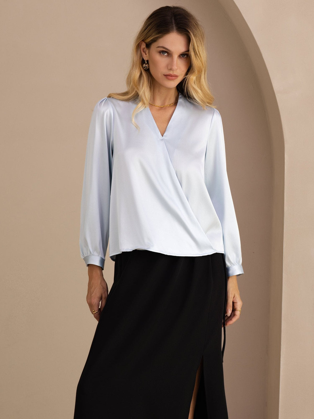 [أزرق فاتح] SilkSilky-SA Long Sleeve بلوزات نسائية 001