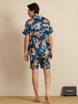 [تنين نيفي] SilkSilky-SA Short Sleeve Lapel Collar بيجامة رجالية 002