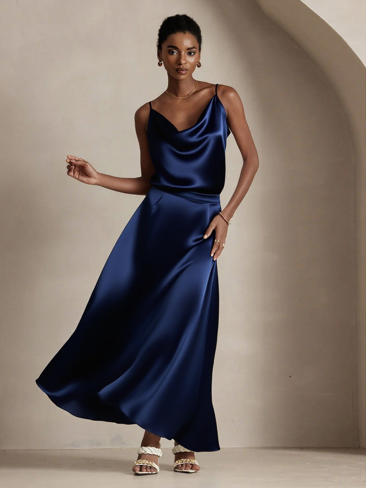 [أزرق غامق] SilkSilky-SA 19Momme الحرير Skirt 001