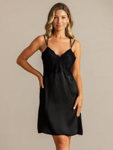 [أسود] SilkSilky-SA Spaghetti Strap V Neck باس النوم 003