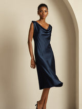 [أزرق غامق] SilkSilky-SA Sleeveless Cowl Neck فساتين نسائية 007