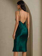 [أخضر] SilkSilky-SA Sleeveless V Neck فساتين نسائية 002