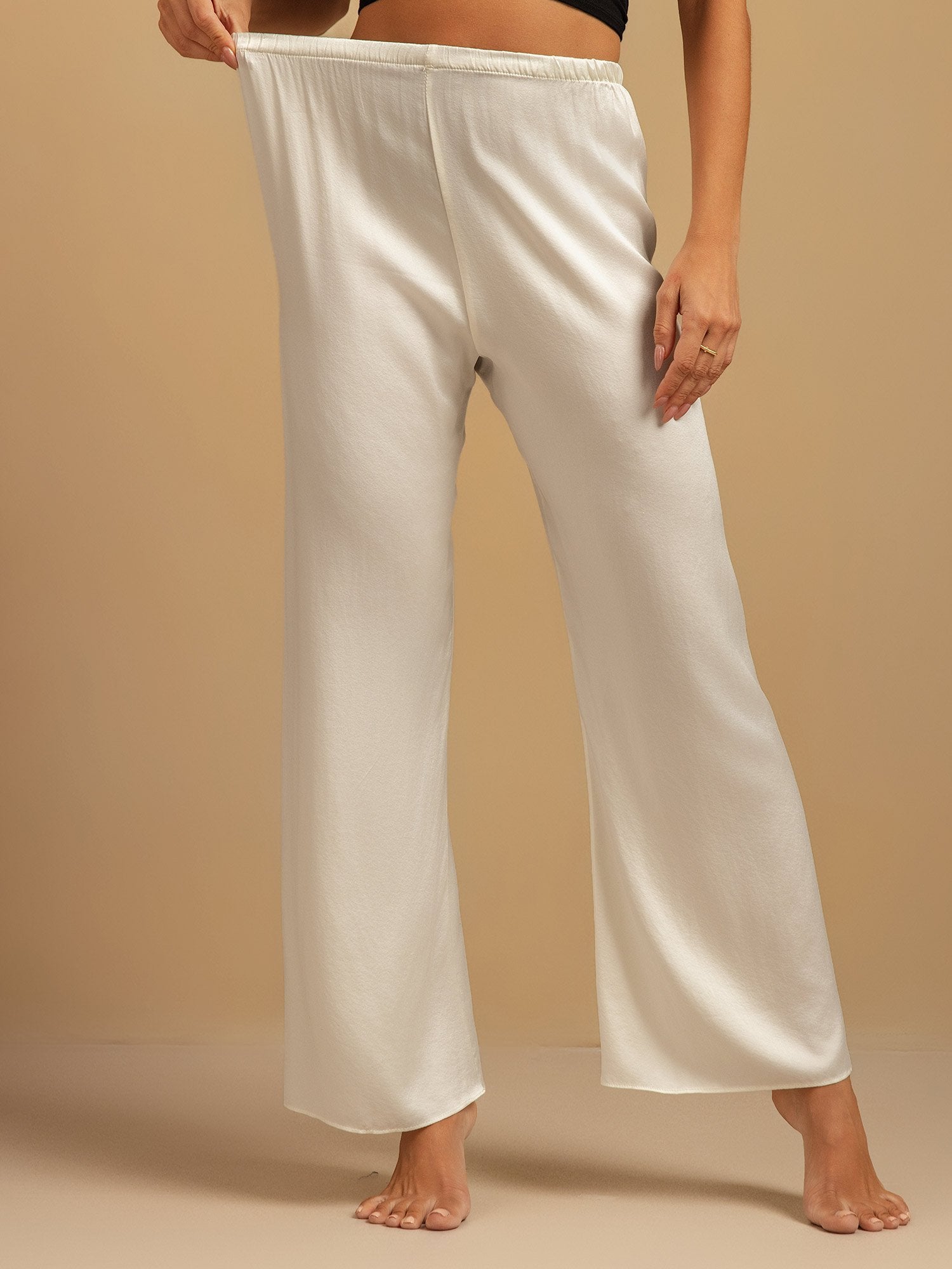 [أبيض] SilkSilky-SA 19Momme الحرير Womens Sleep Bottoms 003,