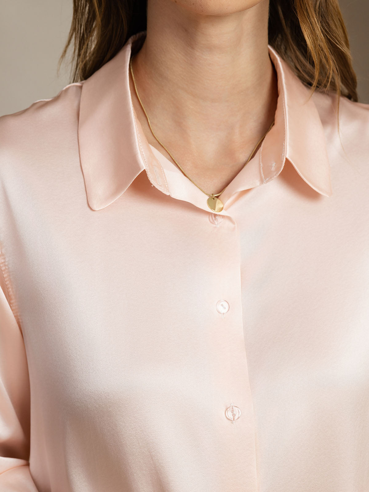 [وردي فاتح] SilkSilky-SA الحرير Lapel Collar بلايز نسائية 004
