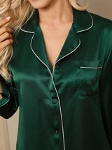 [أخضر] SilkSilky-SA Long Sleeve Lapel Collar طقم بيجامة نسائي 007