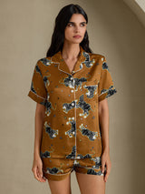 [أسد بني] SilkSilky-SA Short Sleeve Notch Collar طقم بيجامة نسائي 001