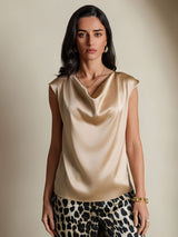 [شامبانيا] SilkSilky-SA Cap Sleeve Cowl Neck تي شيرت نسائية 001