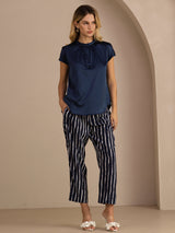 [أزرق غامق] SilkSilky-SA Short Sleeve Split بلوزات نسائية 006