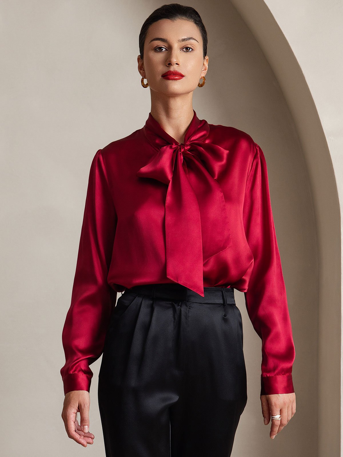 [خمر] SilkSilky-SA 19Momme الحرير الأكمام الطويلة Blouse 001