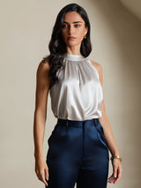 [رمادي فاتح] SilkSilky-SA Sleeveless Halter تي شيرت نسائية 001