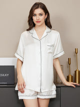 [أبيض] SilkSilky-SA Short Sleeve Lapel Collar طقم بيجامة نسائي 001