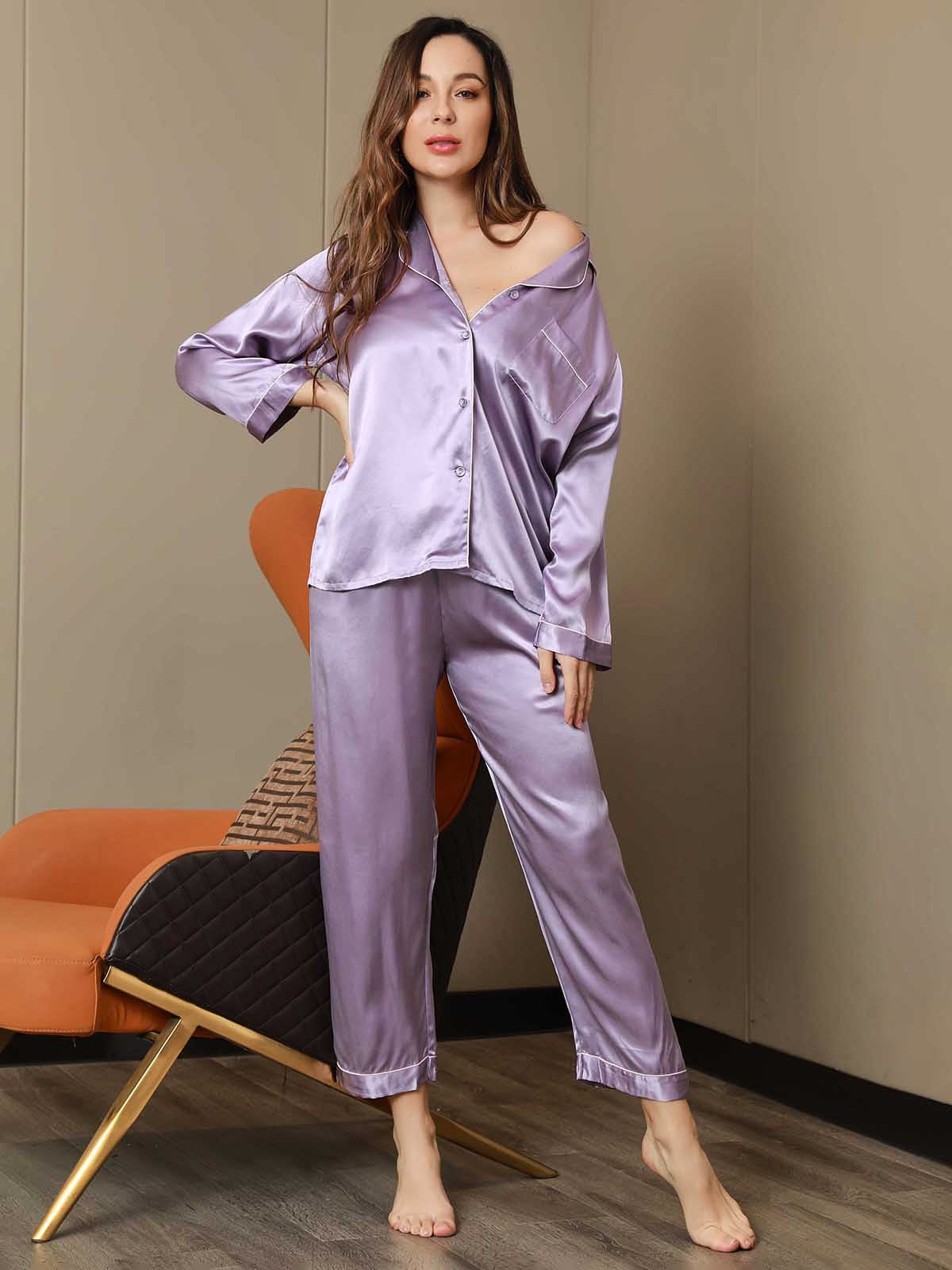 [لافندر] SilkSilky-SA الحرير الخالص Womens Pajamas 005