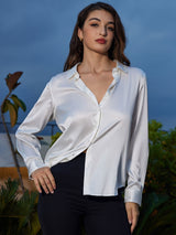 [أبيض] SilkSilky-SA Long Sleeve Lapel Collar بلايز نسائية 001