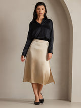 [أسود] SilkSilky-SA Long Sleeve Lapel Collar بلايز نسائية 003