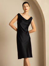 [أسود] SilkSilky-SA Sleeveless Cowl Neck فساتين نسائية 006