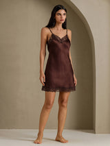 [بني] SilkSilky-SA Sleeveless V Neck باس النوم 007