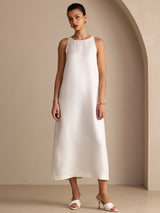 [أبيض] SilkSilky-SA Sleeveless Crew Neck فساتين نسائية 001
