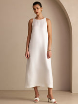 [أبيض] SilkSilky-SA Sleeveless Crew Neck فساتين نسائية 001