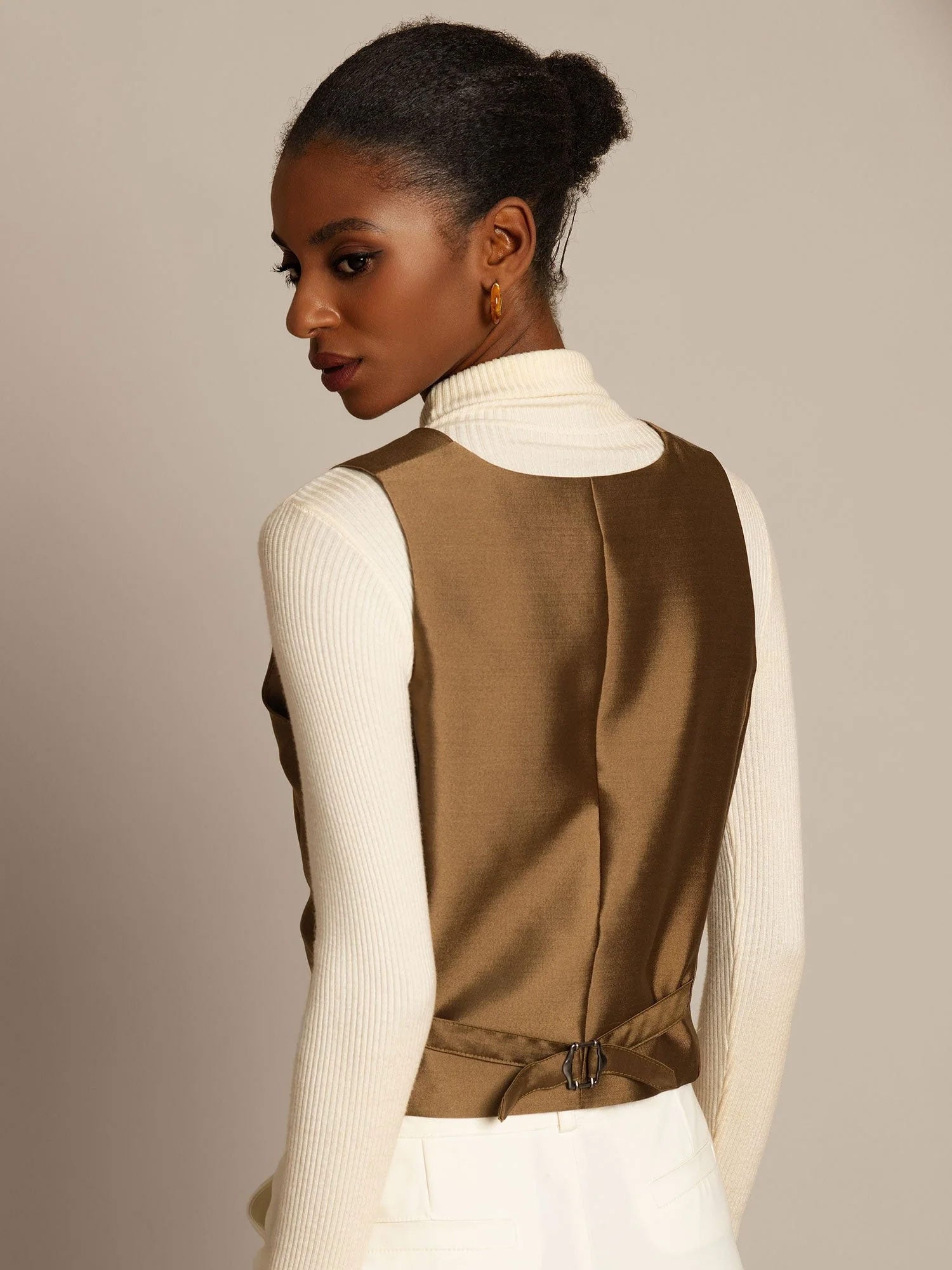 [برونزي] SilkSilky-SA 32Momme الحرير رقبة على شكل حرف V سترة نسائية 003,