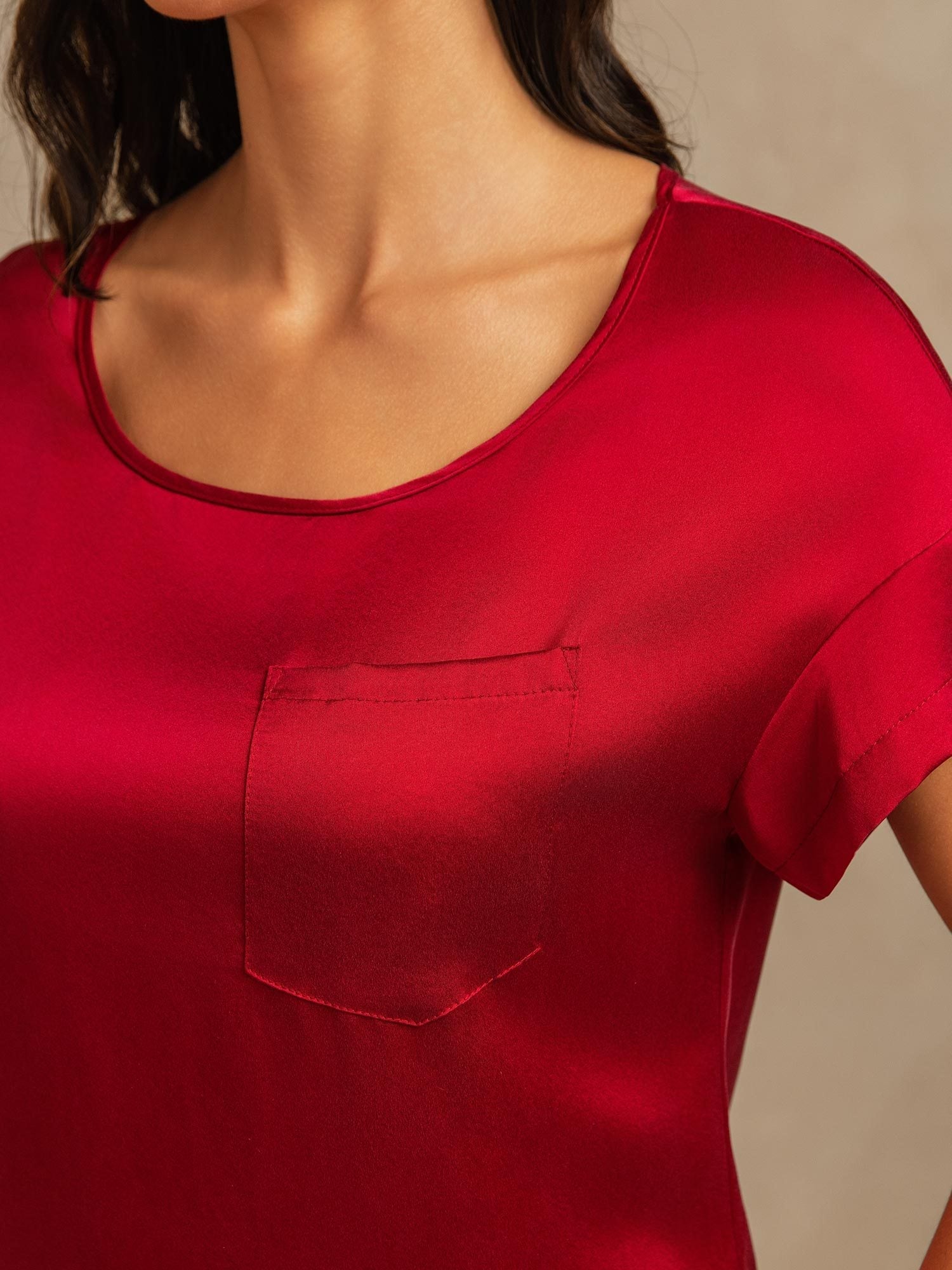 [خمر] SilkSilky-SA 19Momme الحرير رقبة مستديرة باس النوم 004