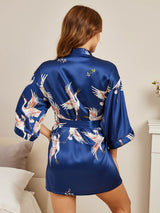 [أزرق غامق] SilkSilky-SA 3/4 Sleeve رداء حمام نسائي 002