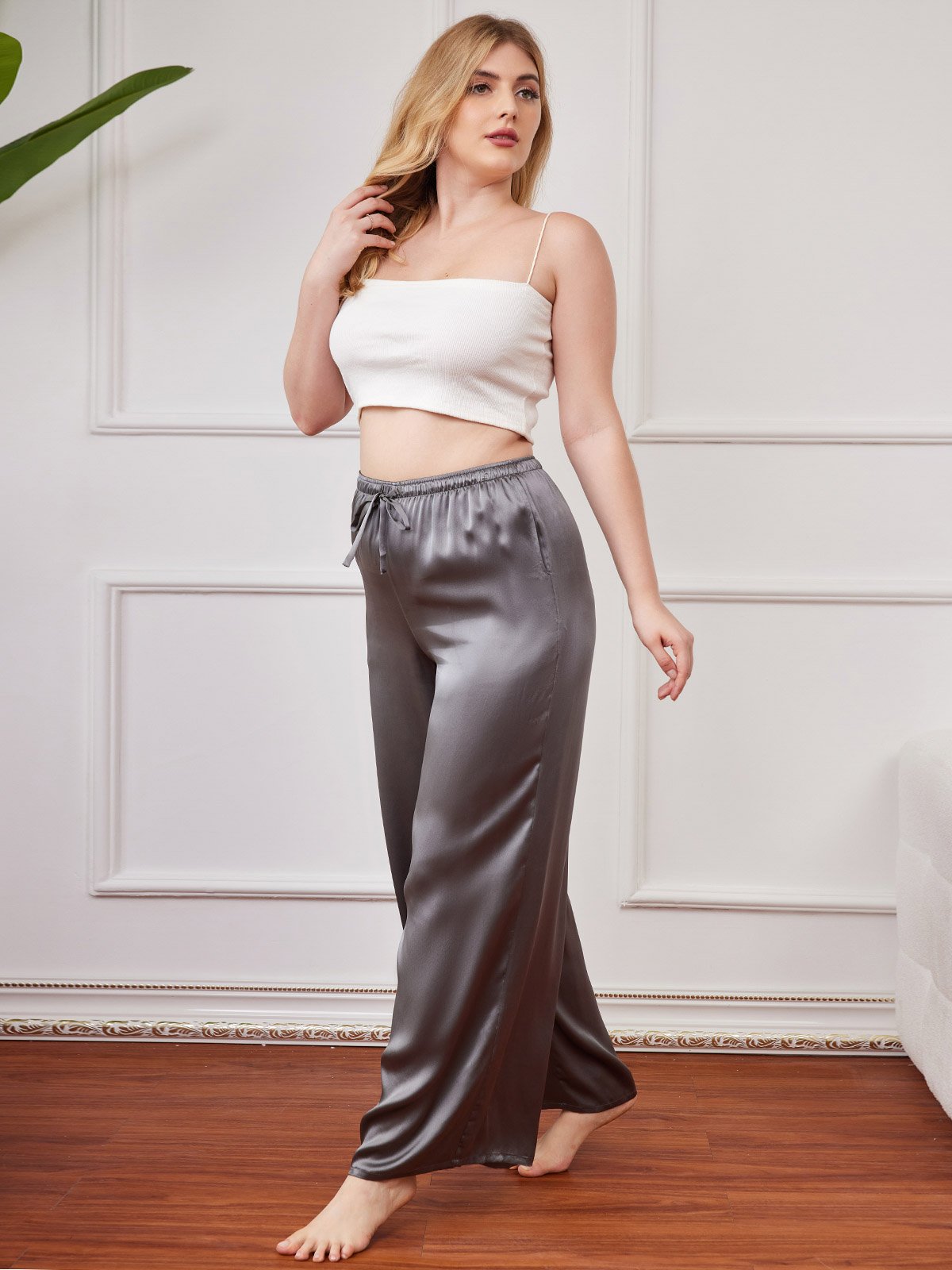 SilkSilky SA الحرير الخالص Plus Size Womens Pants الرماديالداكن 005