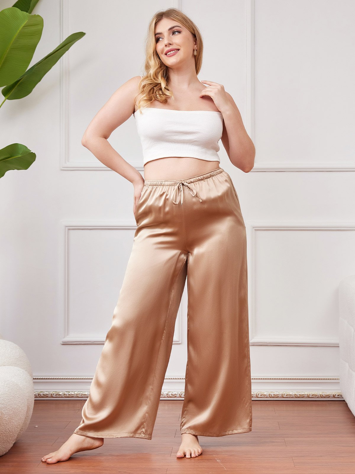 SilkSilky SA الحرير الخالص Plus Size Womens Pants شامبانيا 001