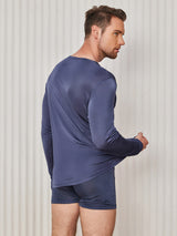 [أزرق غامق] SilkSilky-SA Long Sleeve Round Neck تي شيرت رجالي 002