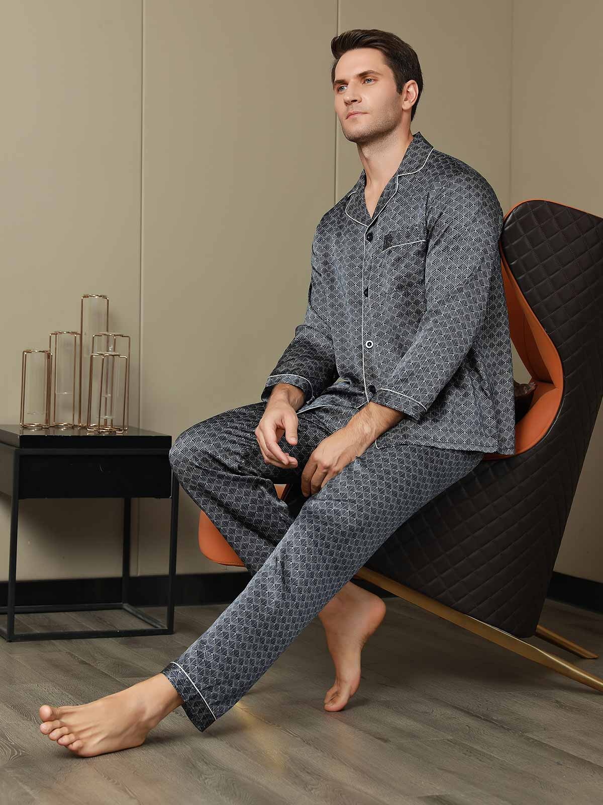 [جنكو كحلي] SilkSilky-SA 19Momme الحرير الخالص Mens Pajamas 003