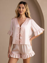 [لون القرنفل] SilkSilky-SA Short Sleeve V Neck طقم بيجامة نسائي 003