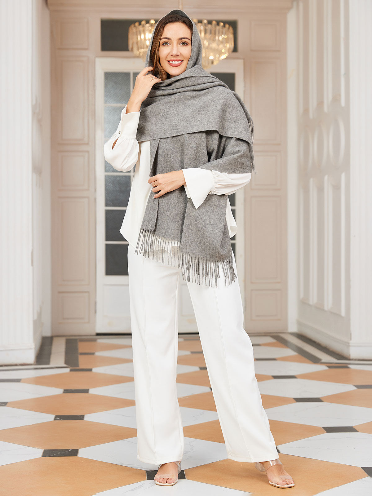 [رمادي] SilkSilky-SA صوف Scarf 002