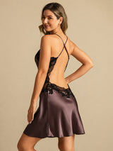 [بني غامق] SilkSilky-SA Sleeveless V Neck باس النوم 002