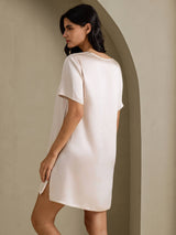 [اللون البيج] SilkSilky-SA Half Sleeve V Neck باس النوم 002