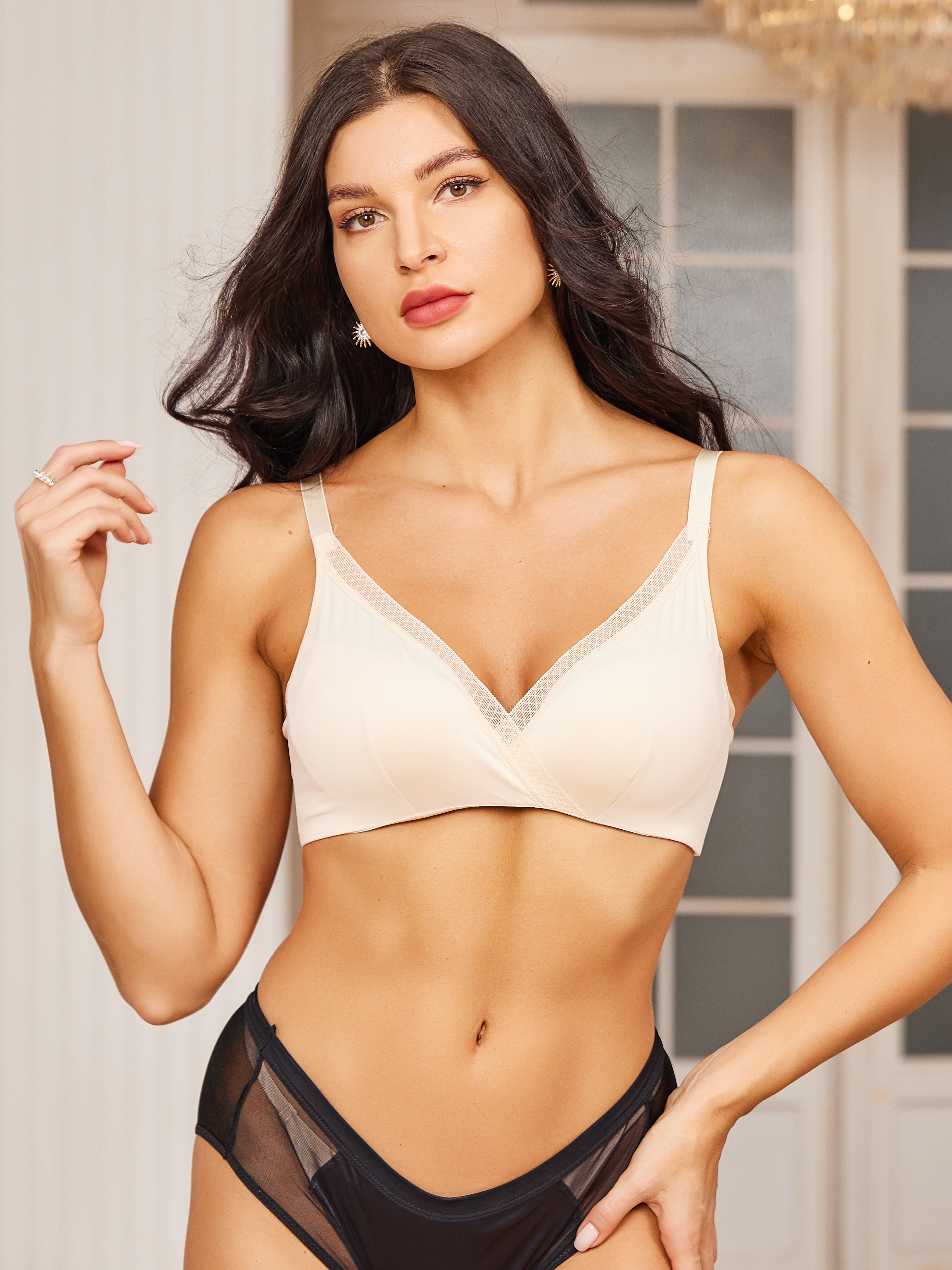 SilkSilky SA محبوك الحرير Bra اللونالبيج 003